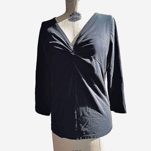 Style & Co black V neck Twist detail front 3/4 sleeve jersey top size Large - Picture 2 of 7